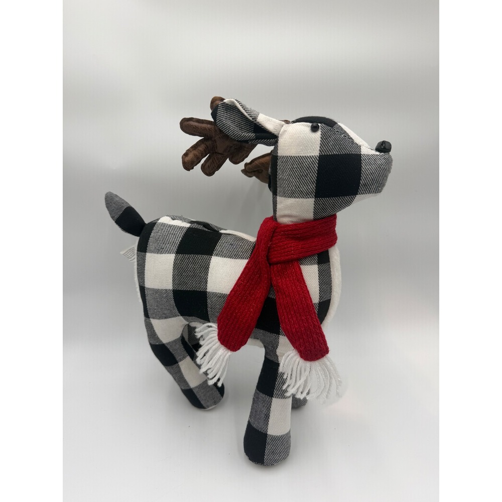 Plaid Standing Reindeer Plush Holiday Christmas Decor Black and White Checkered